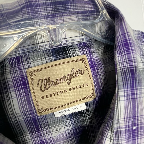 Wrangler Shirt 2X Plaid Purple Multicolor Casual Western Pearl Snap Button - Picture 3 of 7